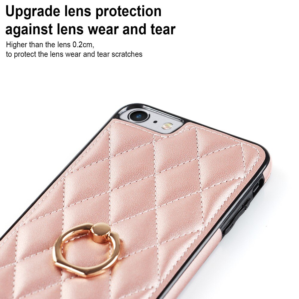 iPhone SE (2022) Hoesje Finger Ring Quilted rosé goud