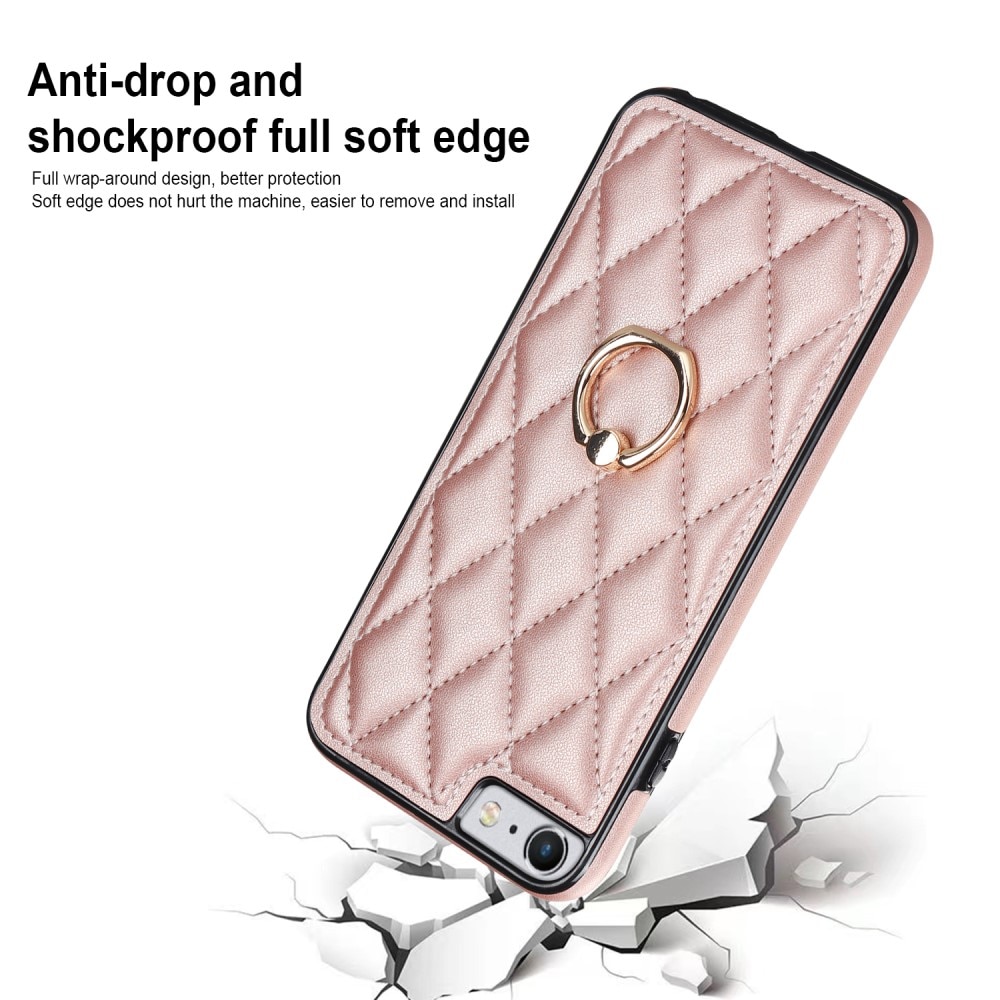 iPhone SE (2022) Hoesje Finger Ring Quilted rosé goud