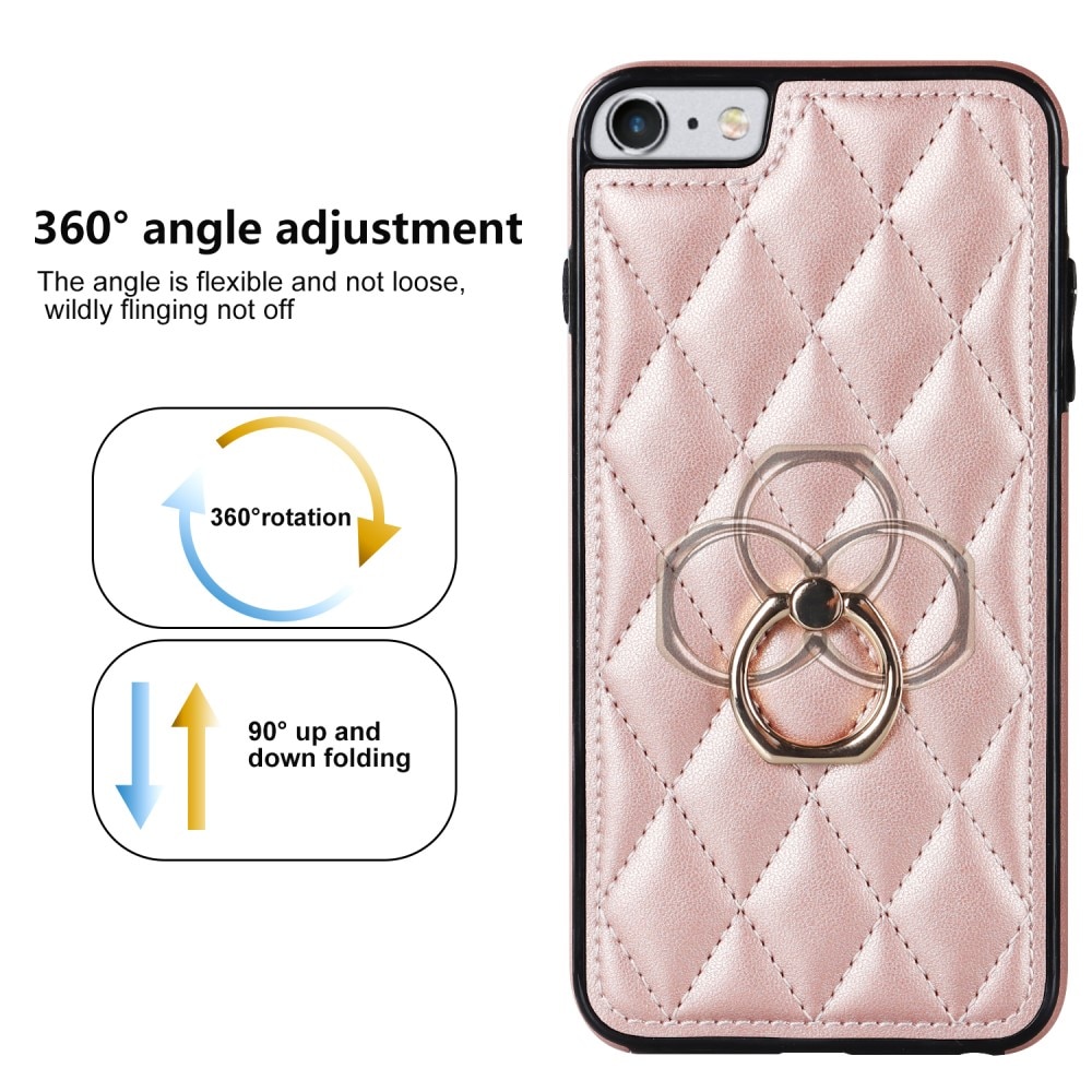 iPhone SE (2022) Hoesje Finger Ring Quilted rosé goud