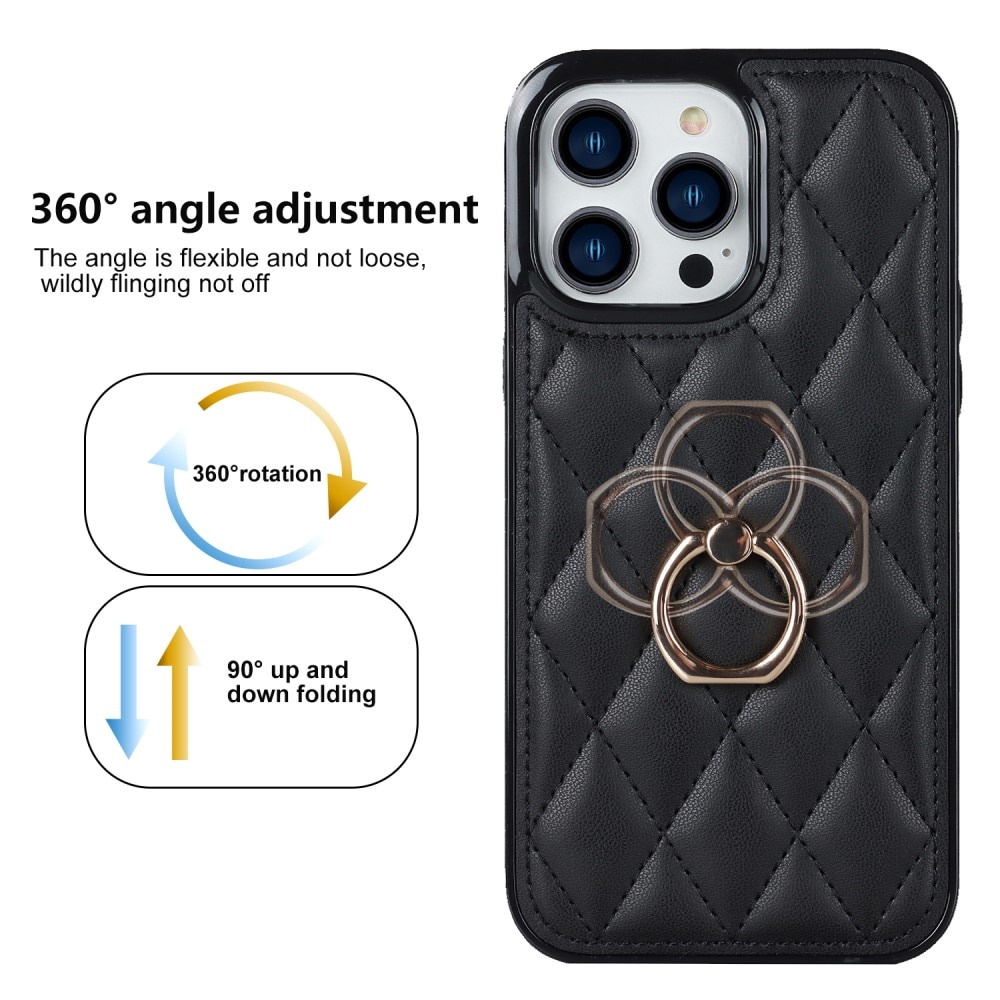 iPhone 14 Pro Hoesje Finger Ring Quilted zwart