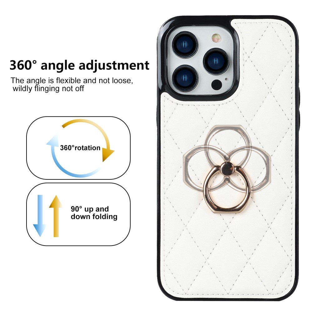 iPhone 14 Pro Hoesje Finger Ring Quilted wit