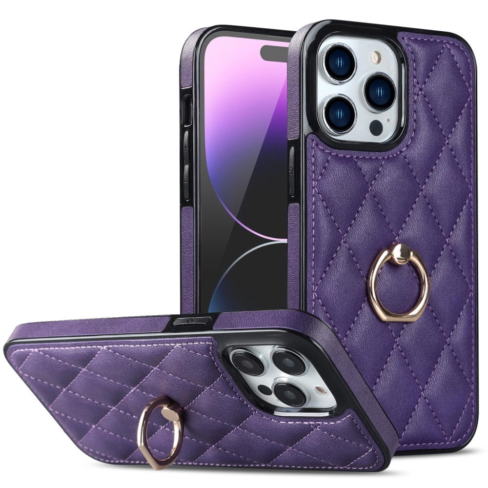 iPhone 14 Pro Hoesje Finger Ring Quilted Paars