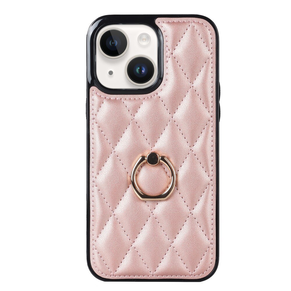 iPhone 14 Hoesje Finger Ring Quilted rosé goud