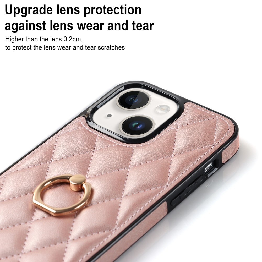 iPhone 14 Hoesje Finger Ring Quilted rosé goud