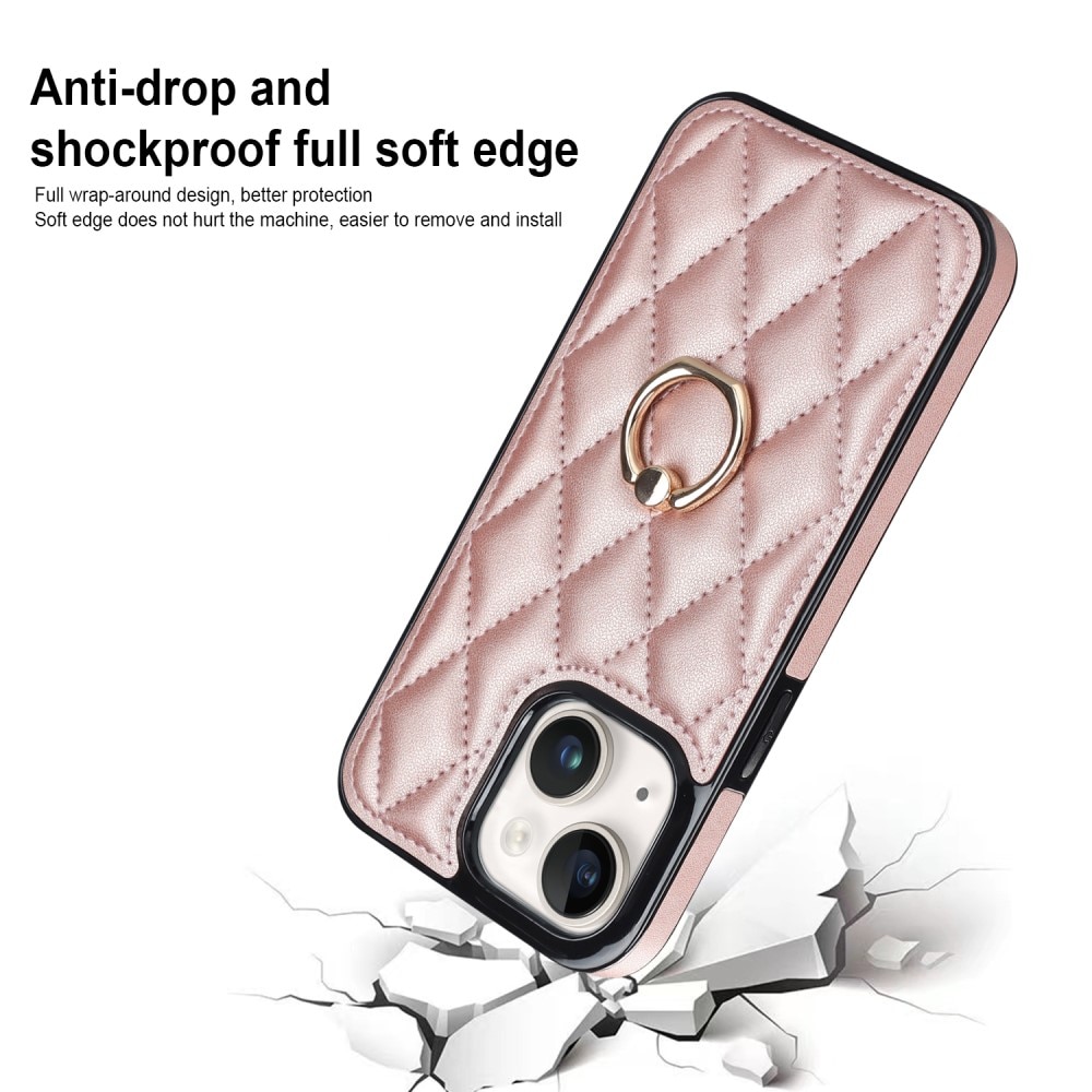 iPhone 14 Hoesje Finger Ring Quilted rosé goud