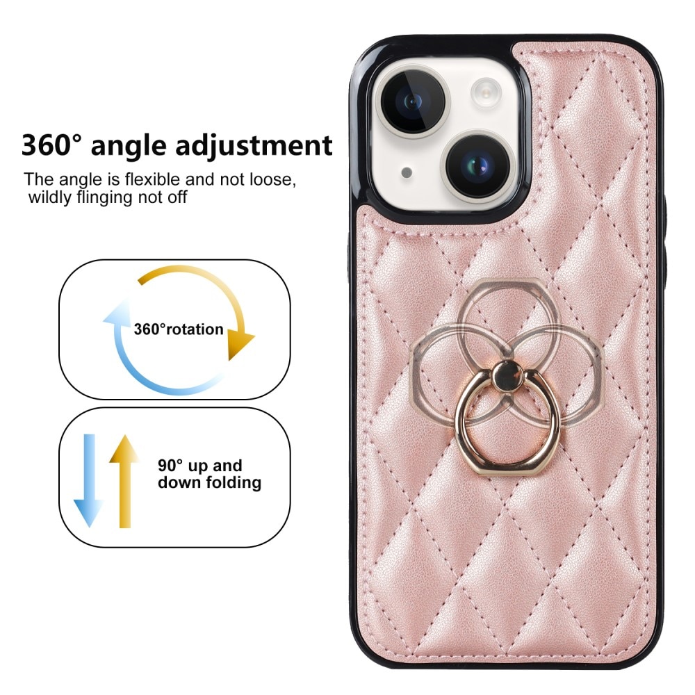 iPhone 14 Hoesje Finger Ring Quilted rosé goud