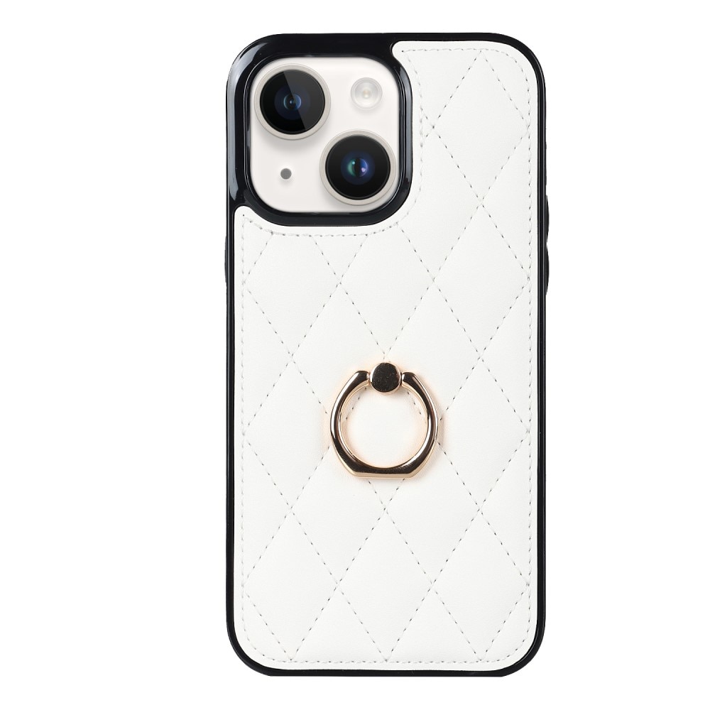 iPhone 14 Hoesje Finger Ring Quilted wit
