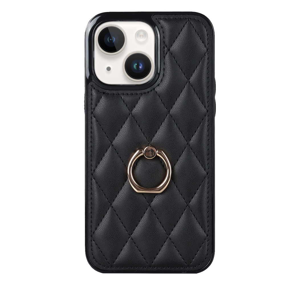 iPhone 14 Hoesje Finger Ring Quilted zwart