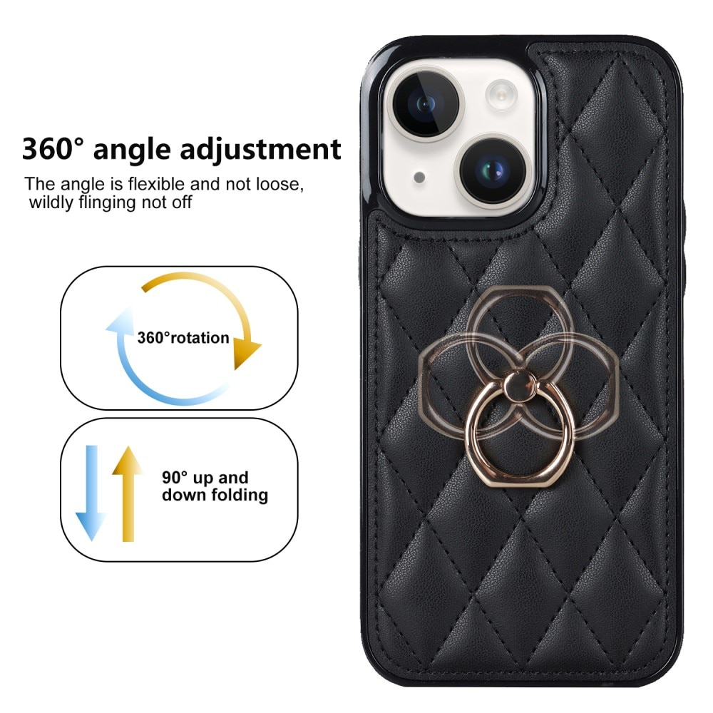 iPhone 14 Hoesje Finger Ring Quilted zwart