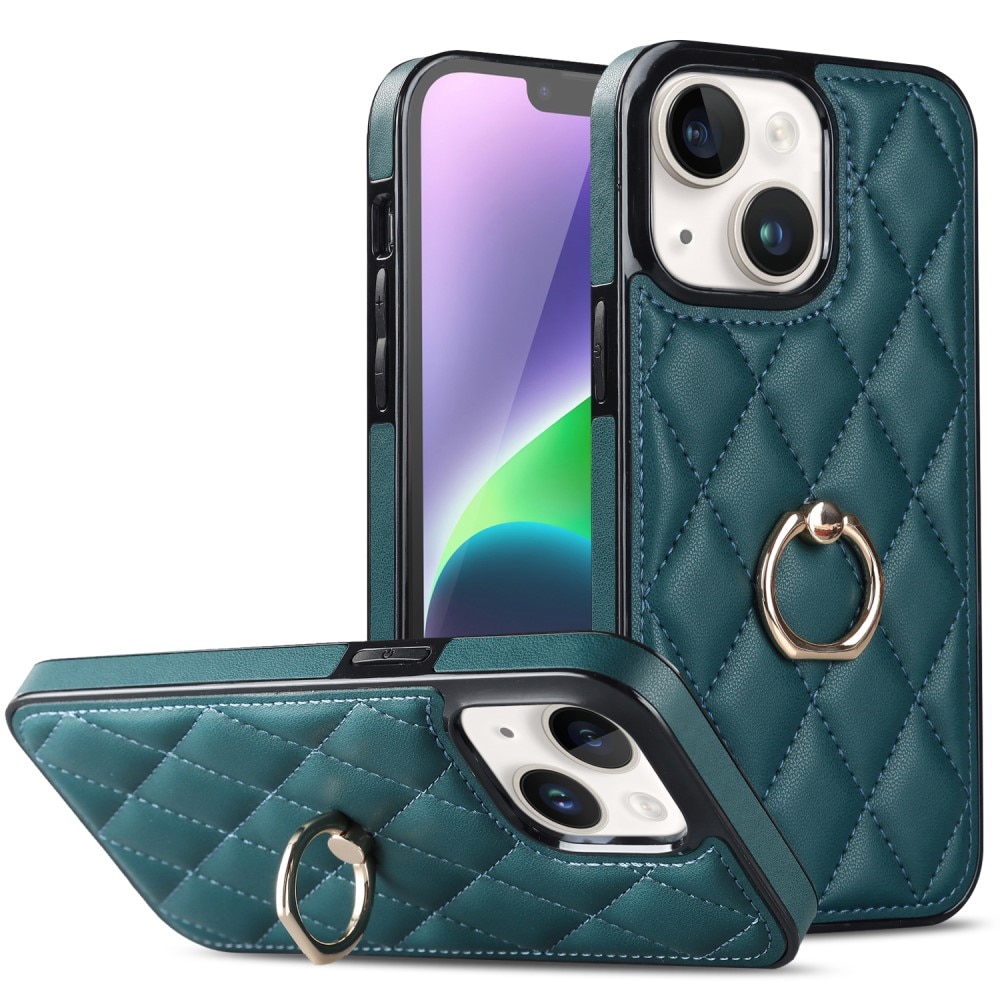 iPhone 14 Hoesje Finger Ring Quilted groen