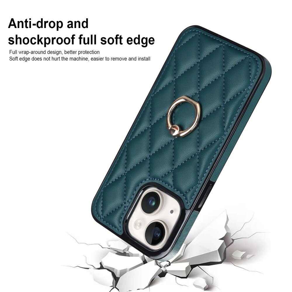 iPhone 14 Hoesje Finger Ring Quilted groen