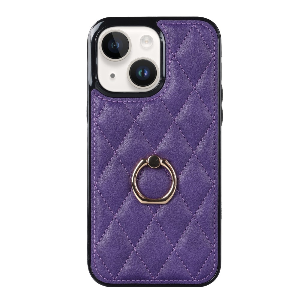 iPhone 14 Hoesje Finger Ring Quilted Paars