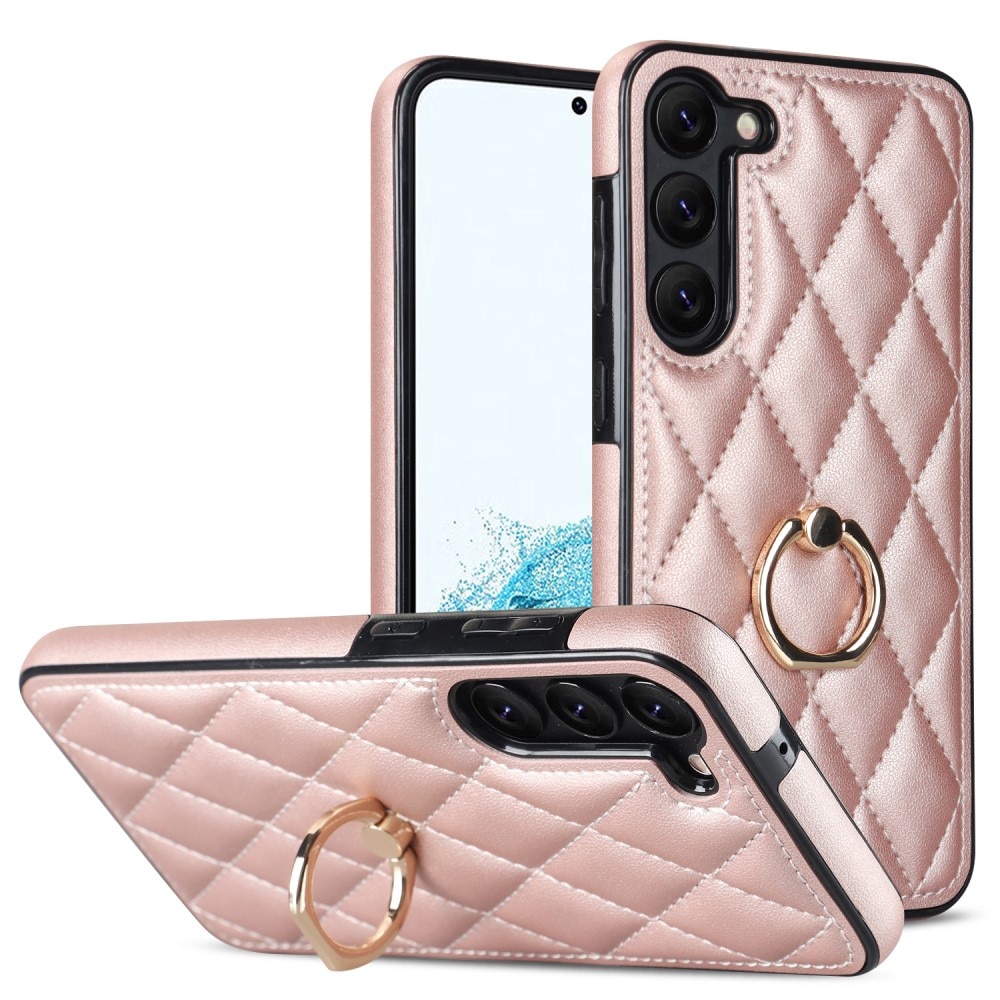 Samsung Galaxy S23 Hoesje Finger Ring Quilted rosé goud