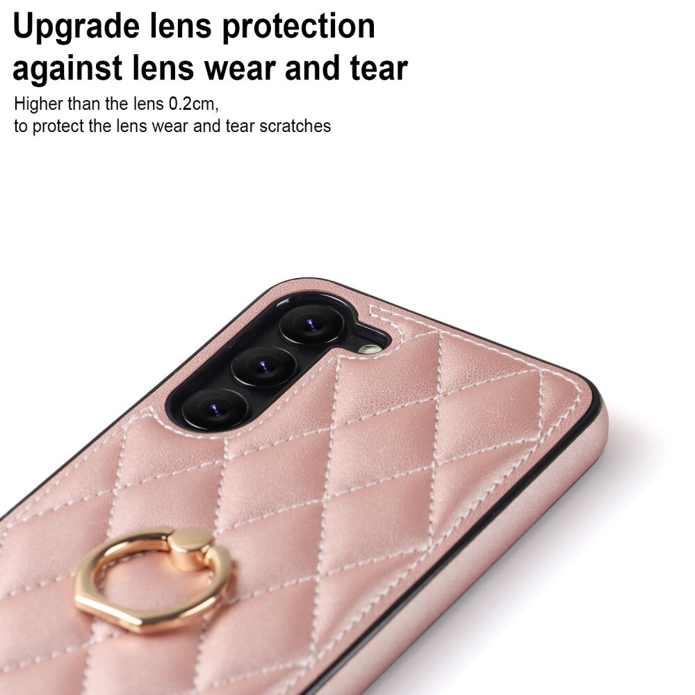 Samsung Galaxy S23 Hoesje Finger Ring Quilted rosé goud