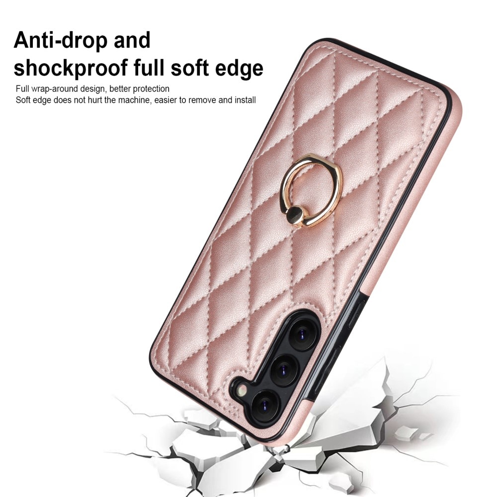 Samsung Galaxy S23 Hoesje Finger Ring Quilted rosé goud
