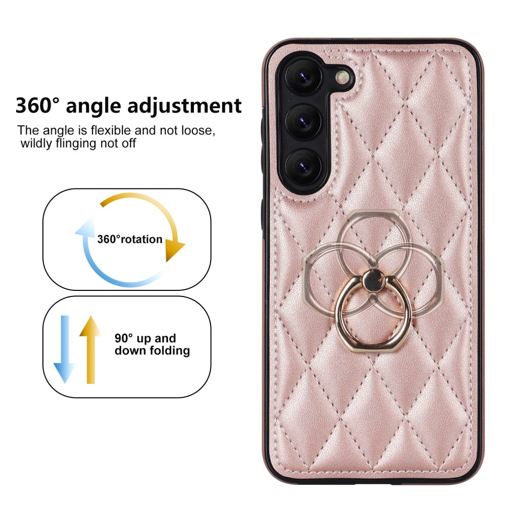 Samsung Galaxy S23 Hoesje Finger Ring Quilted rosé goud