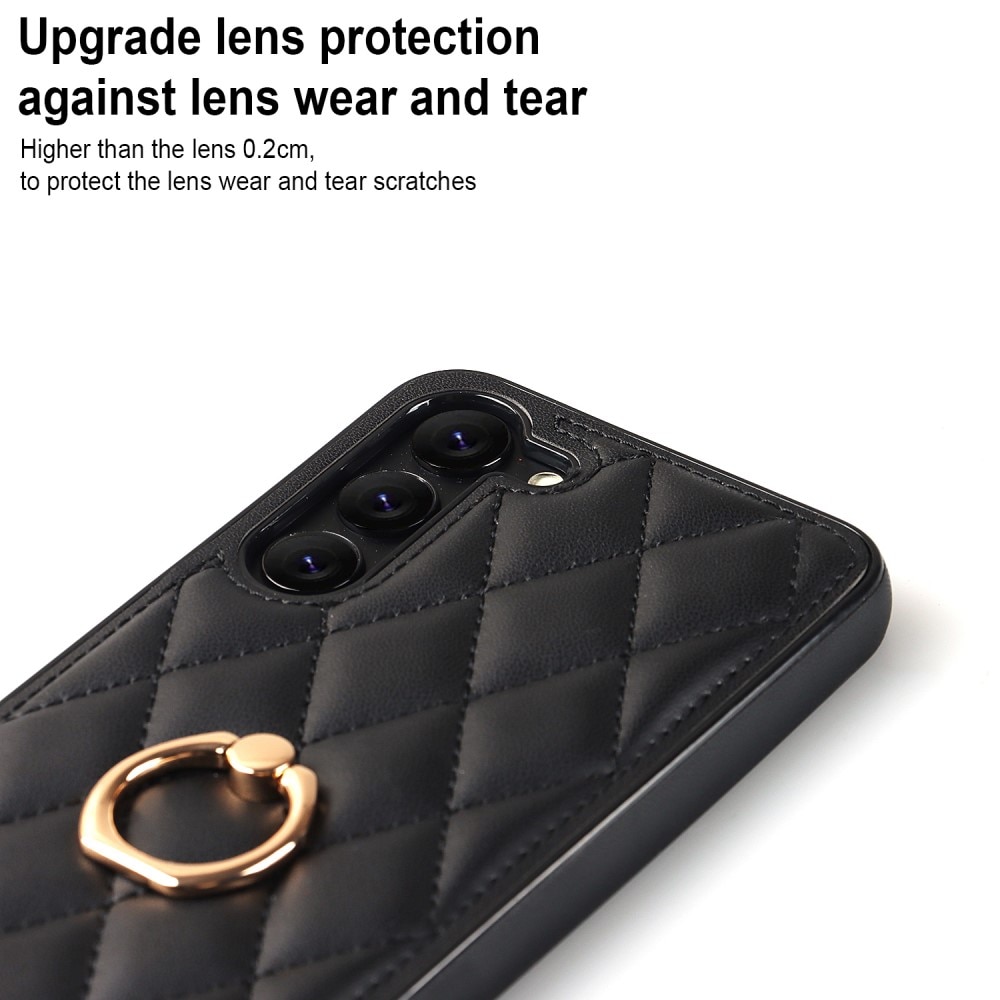 Samsung Galaxy S23 Hoesje Finger Ring Quilted zwart