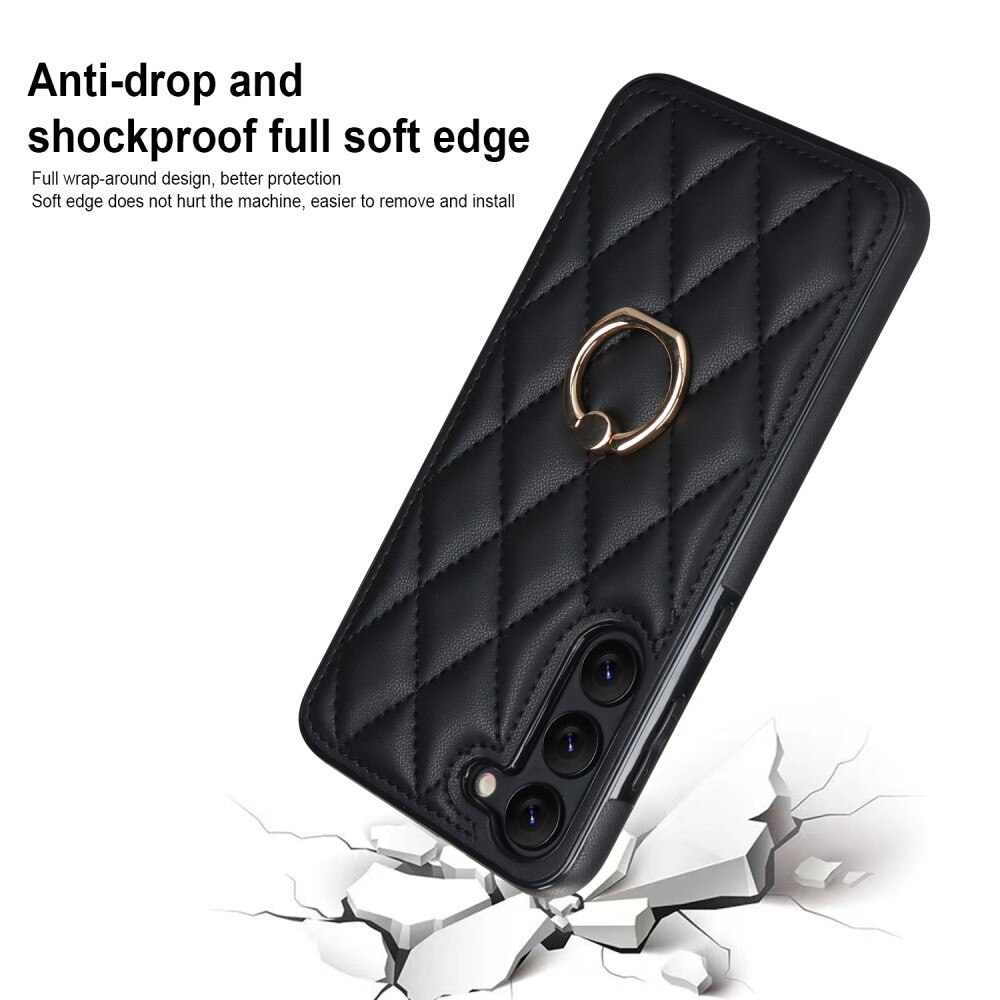 Samsung Galaxy S23 Hoesje Finger Ring Quilted zwart