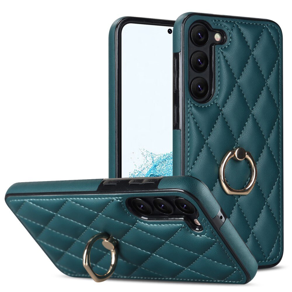 Samsung Galaxy S23 Hoesje Finger Ring Quilted groen