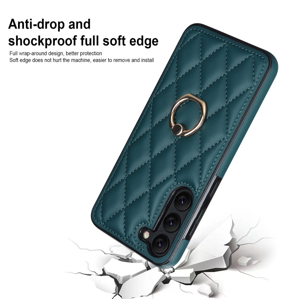 Samsung Galaxy S23 Hoesje Finger Ring Quilted groen