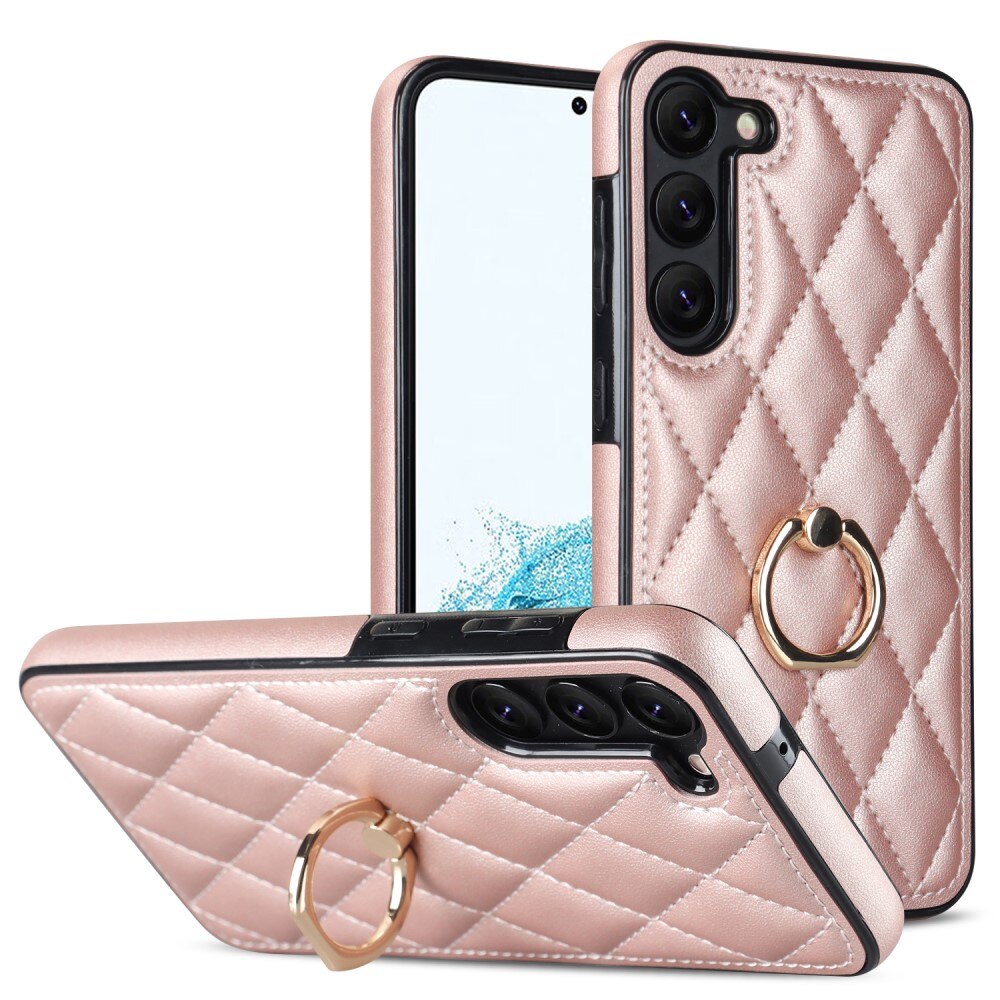 Samsung Galaxy S23 Plus Hoesje Finger Ring Quilted rosé goud