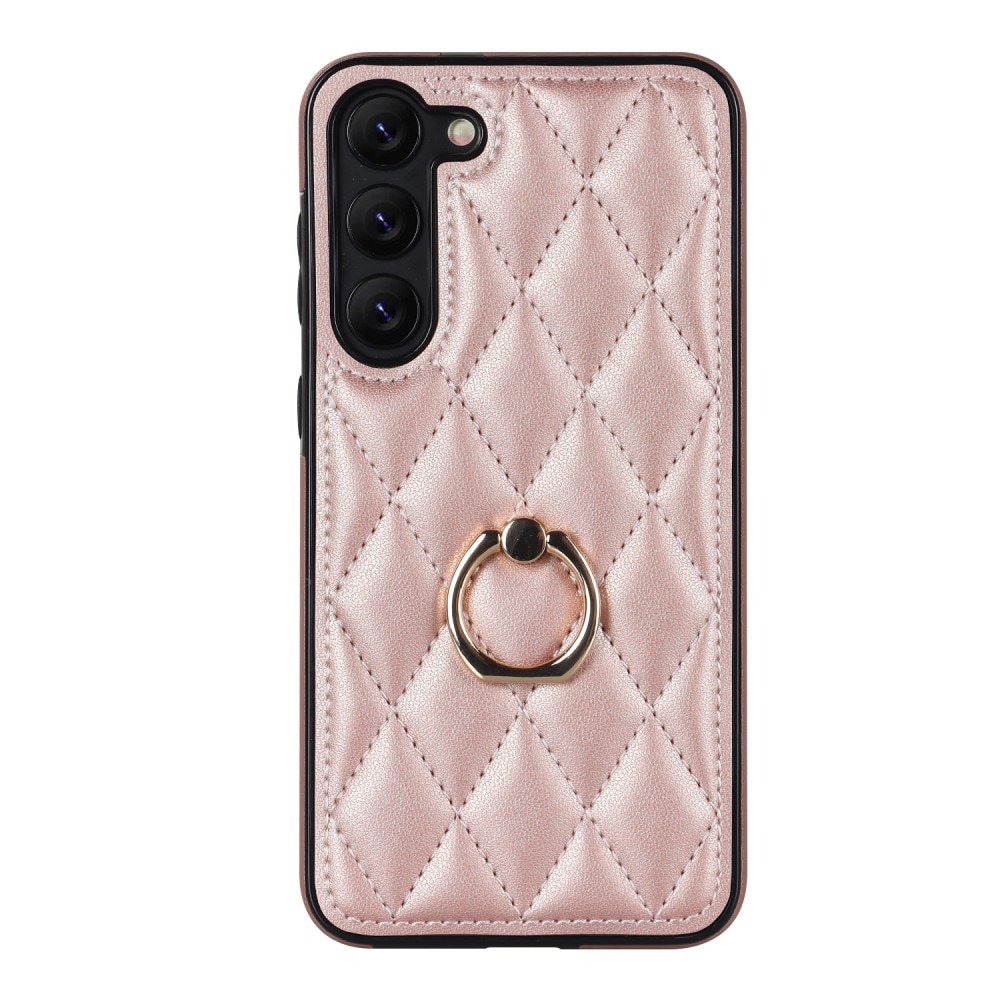 Samsung Galaxy S23 Plus Hoesje Finger Ring Quilted rosé goud