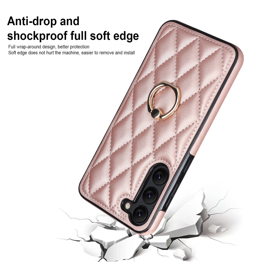 Samsung Galaxy S23 Plus Hoesje Finger Ring Quilted rosé goud