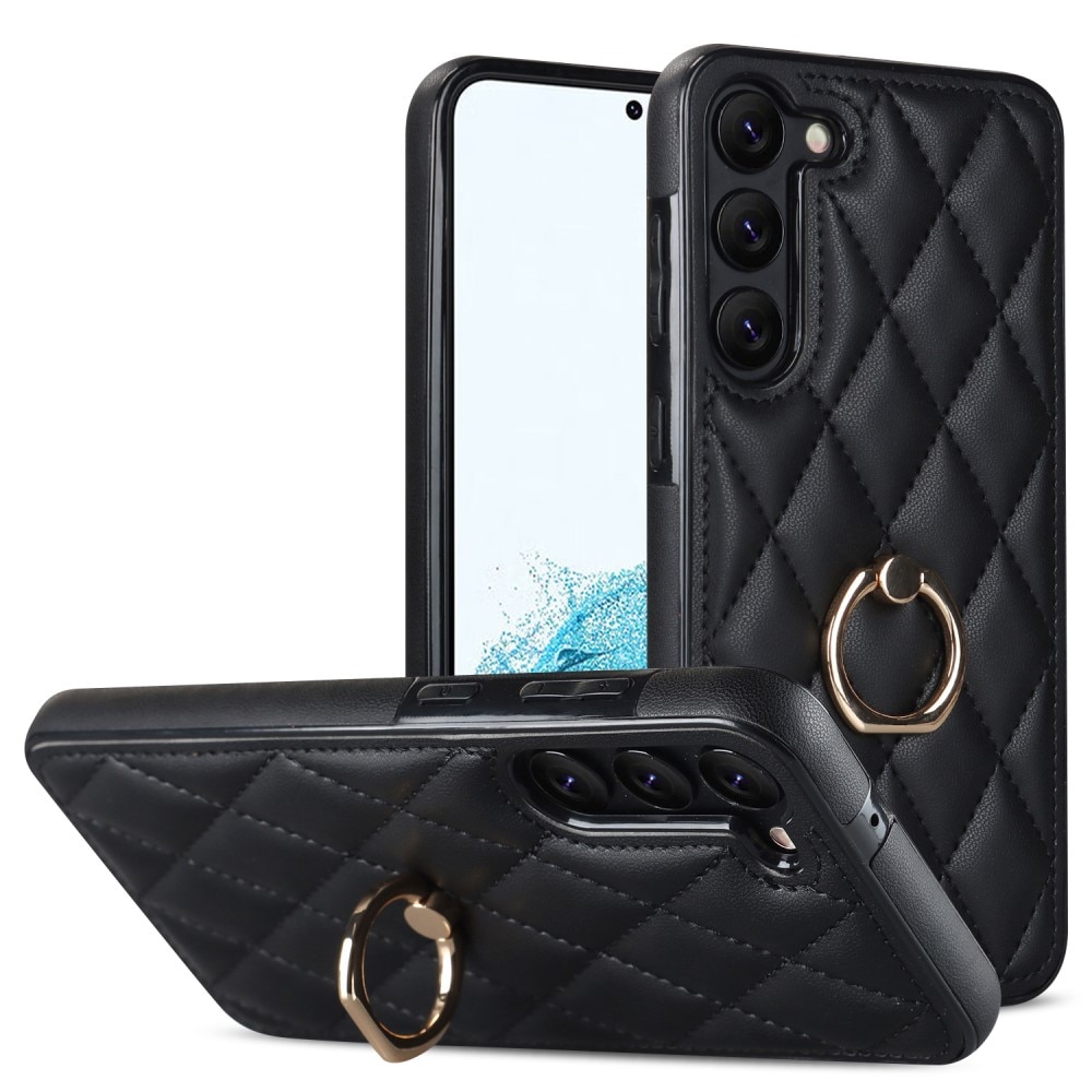 Samsung Galaxy S23 Plus Hoesje Finger Ring Quilted zwart
