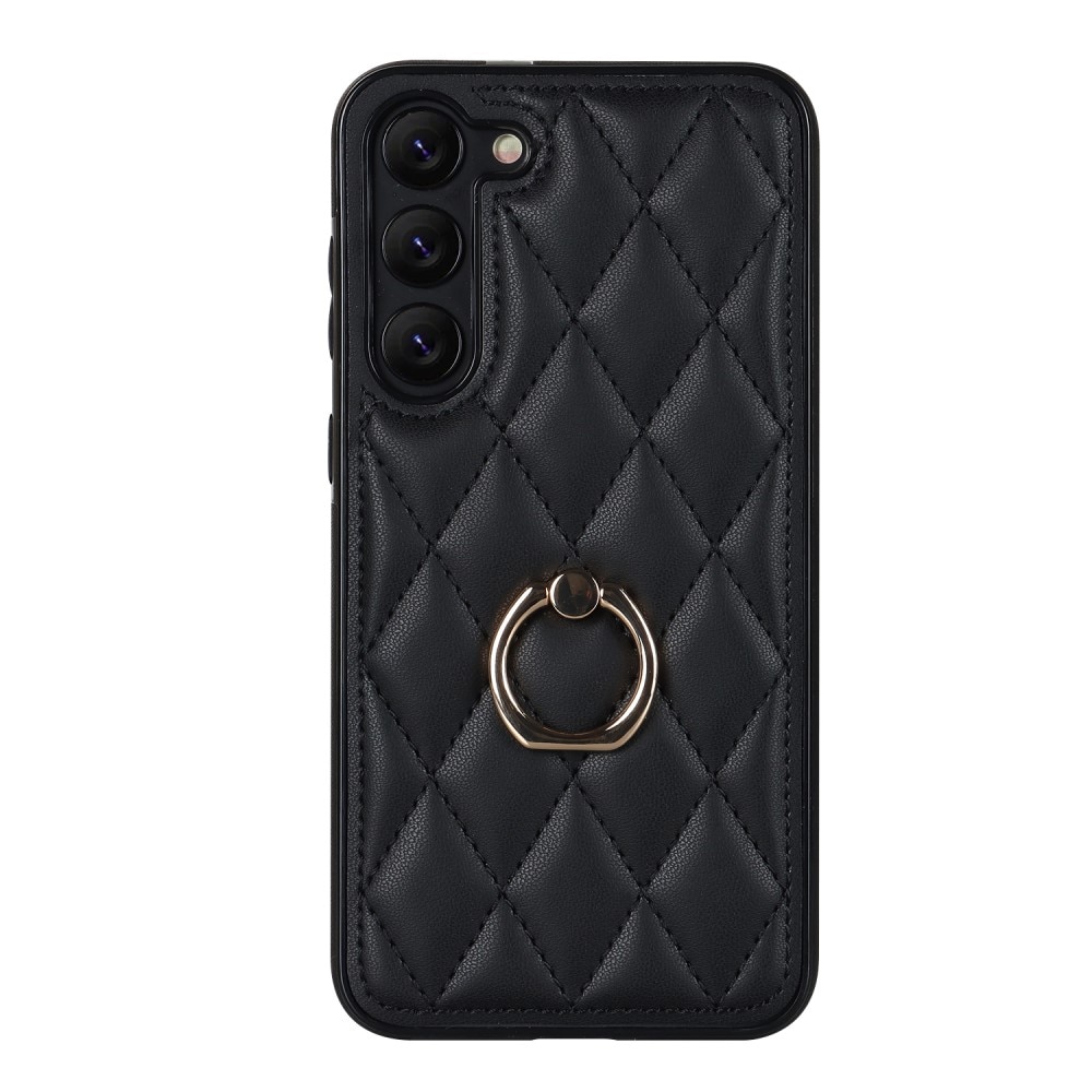 Samsung Galaxy S23 Plus Hoesje Finger Ring Quilted zwart