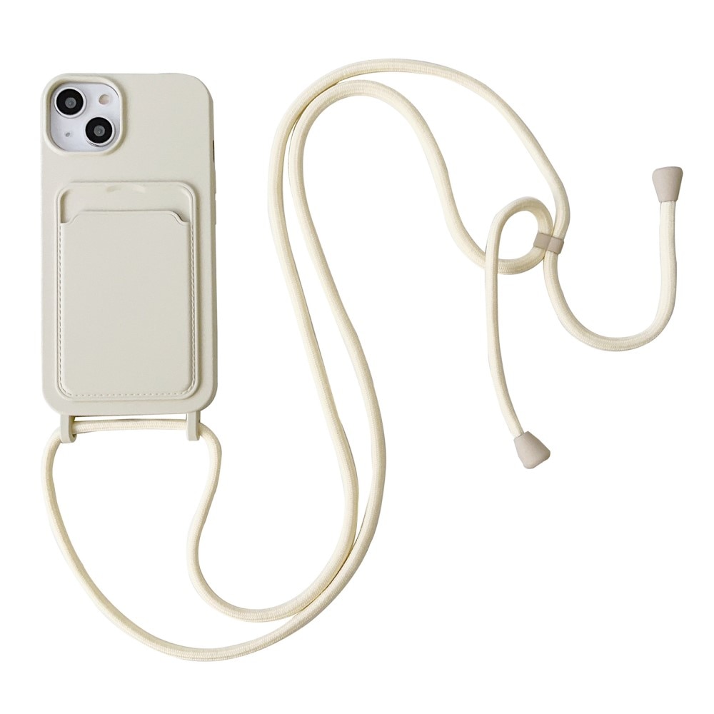 iPhone 14 Siliconen hoesje met Cardslot + Halsband beige