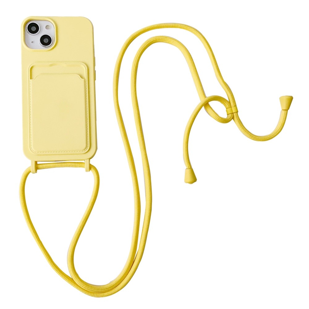 iPhone 14 Siliconen hoesje met Cardslot + Halsband geel