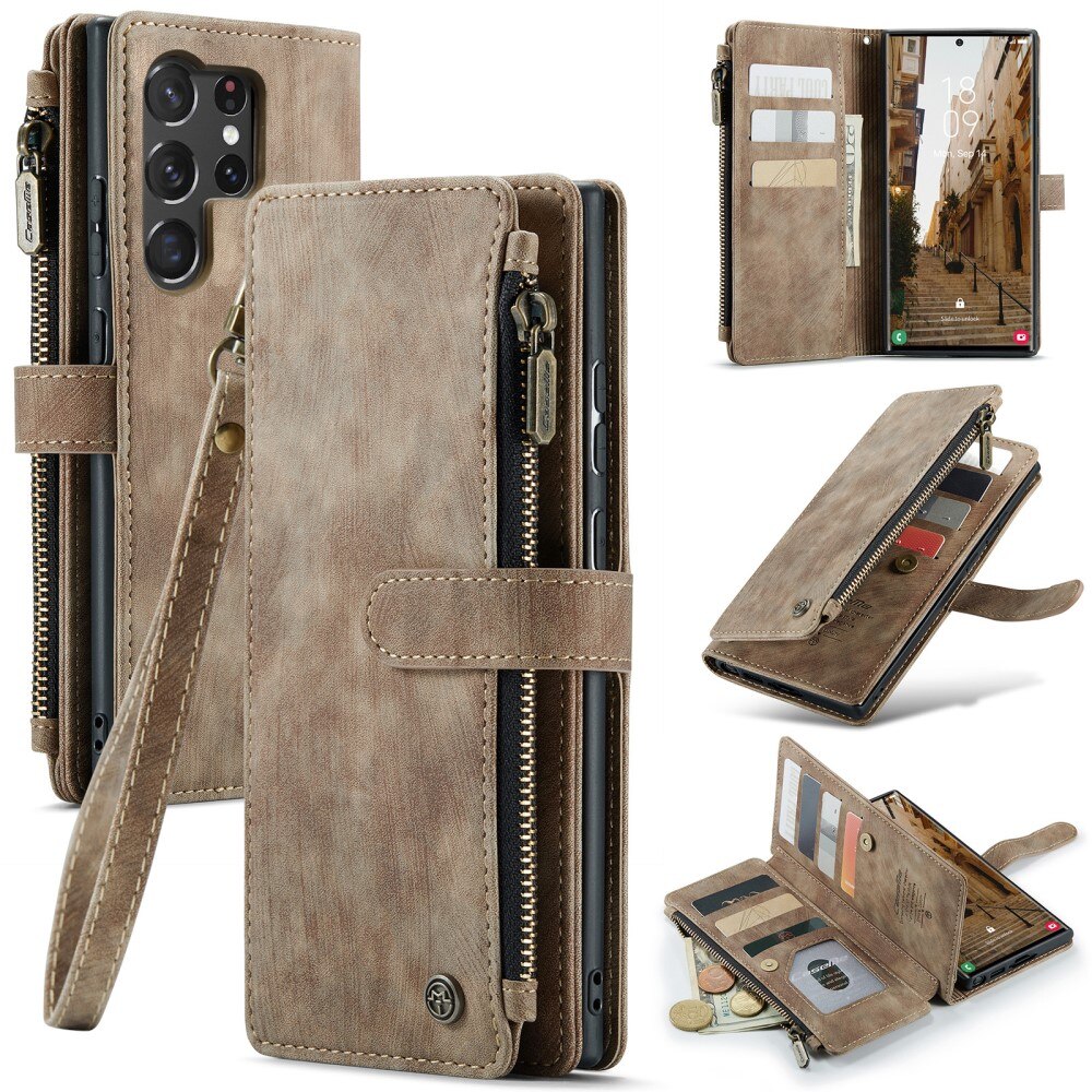 Bookcover hoesje Rits Samsung Galaxy S23 Ultra Bruin