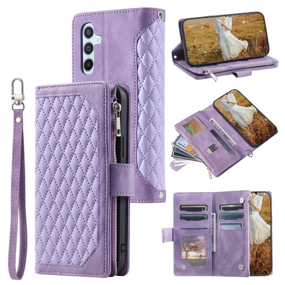 Samsung Galaxy A14 Portemonnee tas Quilted paars