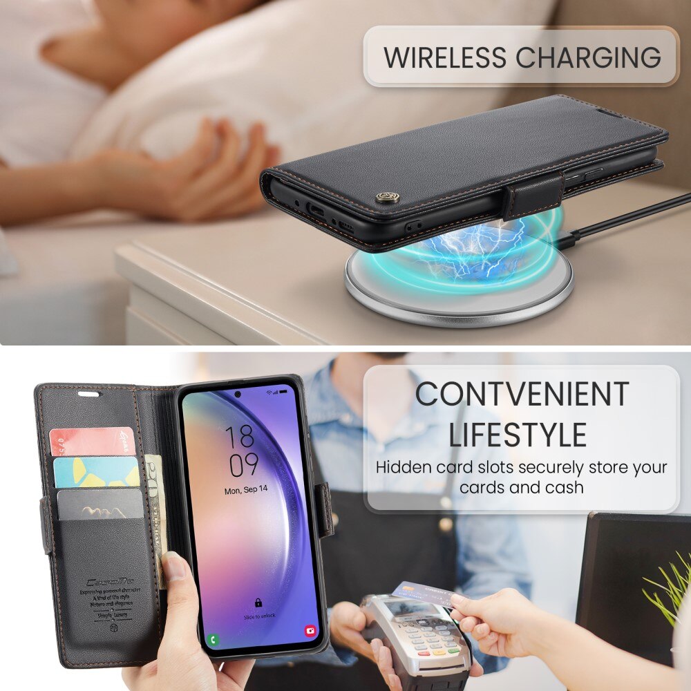 RFID blocking Slim Bookcover Hoesje Samsung Galaxy A54 Zwart