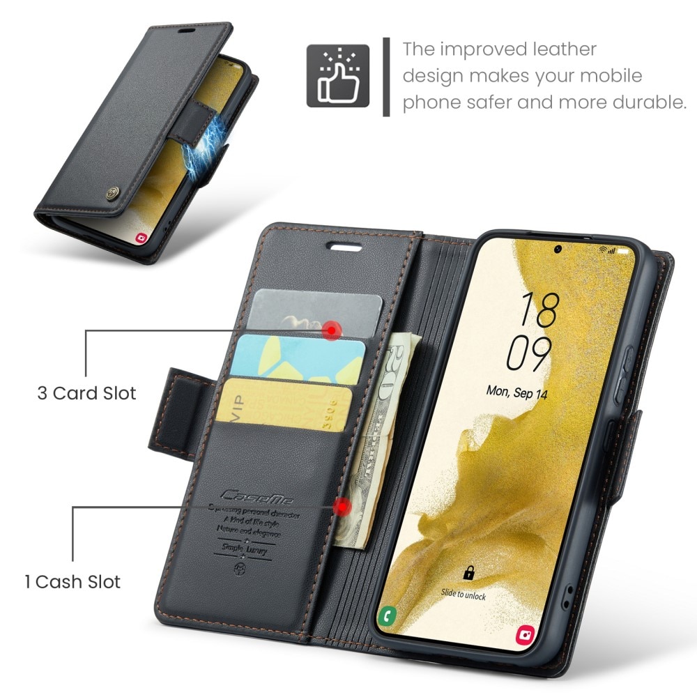 RFID blocking Slim Bookcover hoesje Samsung Galaxy S22 zwart