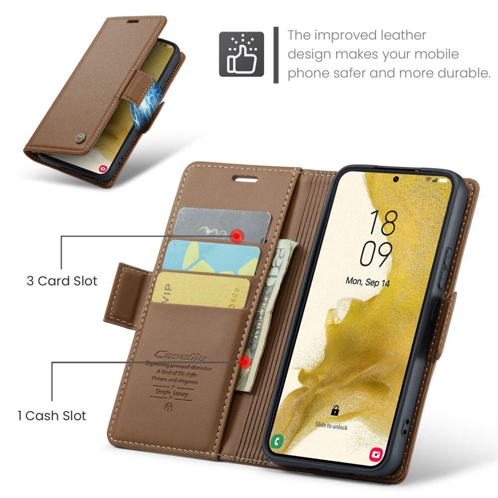 RFID blocking Slim Bookcover hoesje Samsung Galaxy S22 Plus bruin