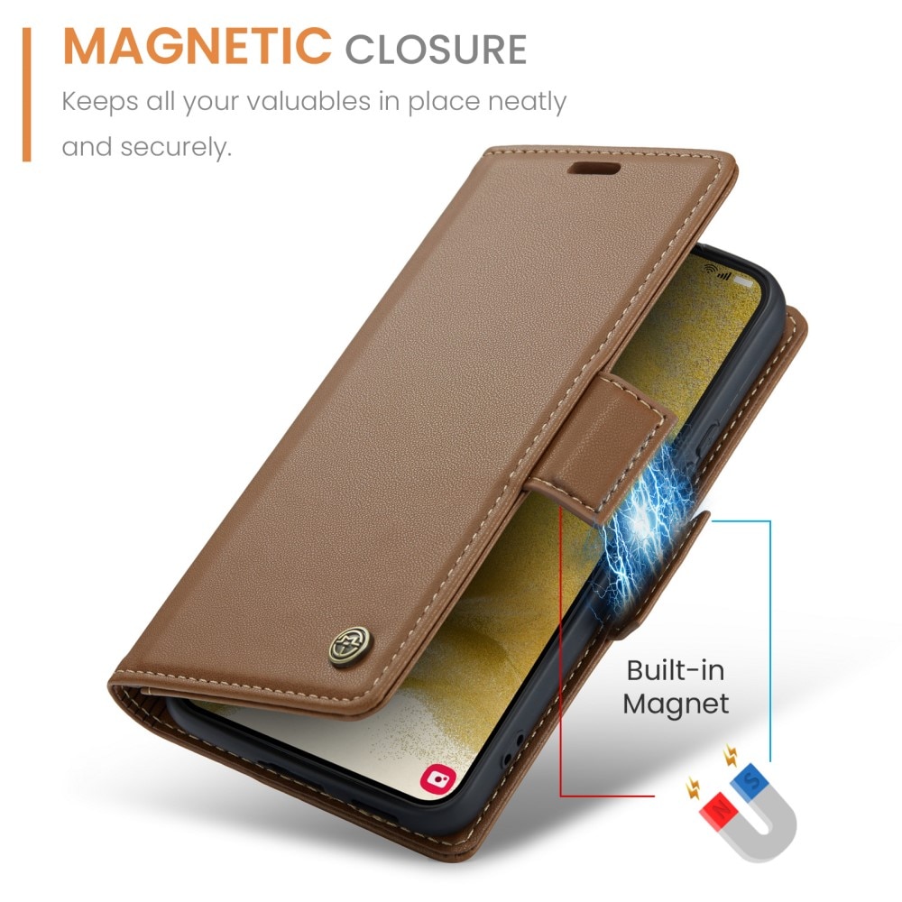 RFID blocking Slim Bookcover hoesje Samsung Galaxy S22 bruin