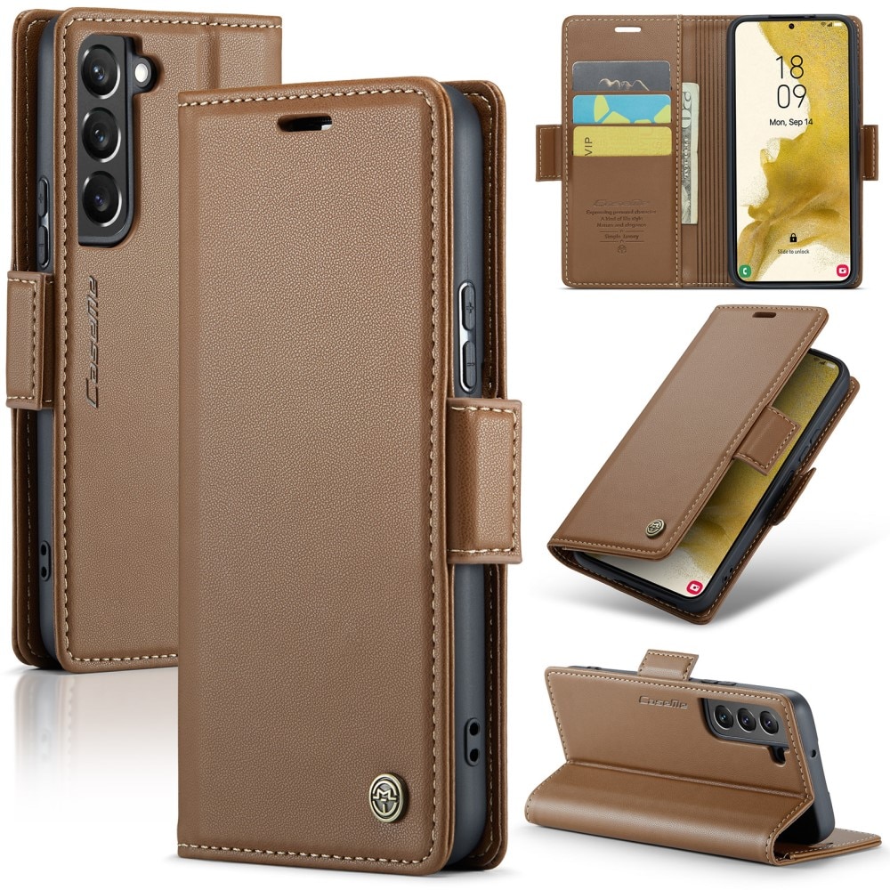 RFID blocking Slim Bookcover hoesje Samsung Galaxy S22 bruin