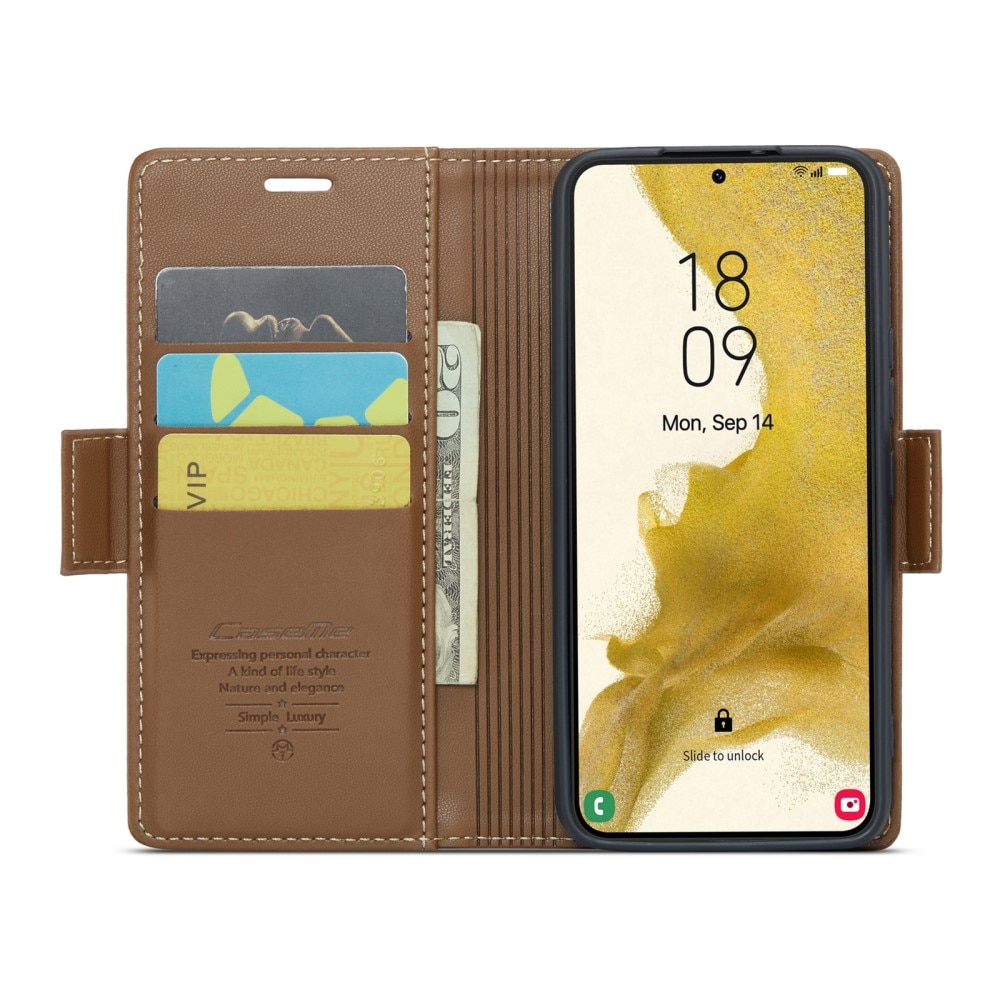 RFID blocking Slim Bookcover hoesje Samsung Galaxy S22 Plus bruin