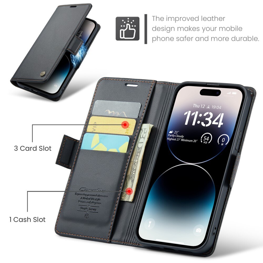 RFID blocking Slim Bookcover Hoesje Apple iPhone 14 Pro Zwart