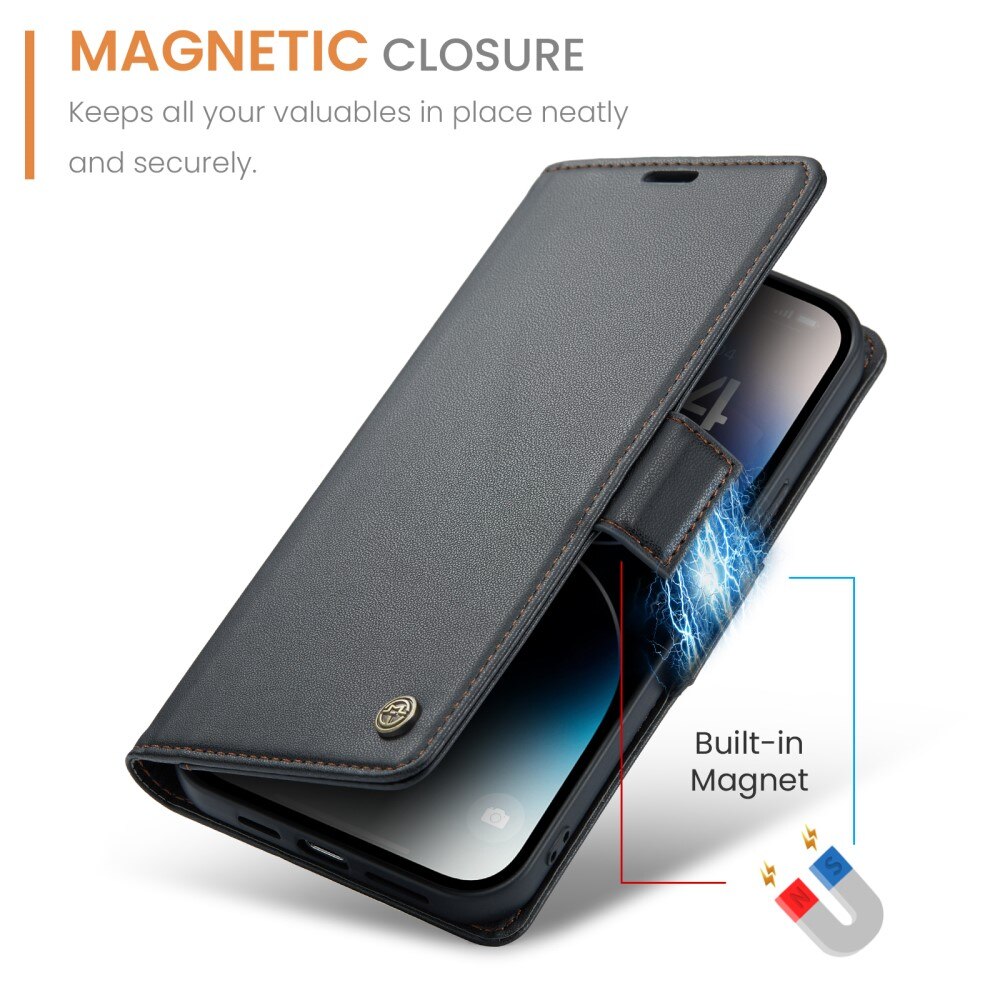 RFID blocking Slim Bookcover Hoesje Apple iPhone 14 Pro Zwart
