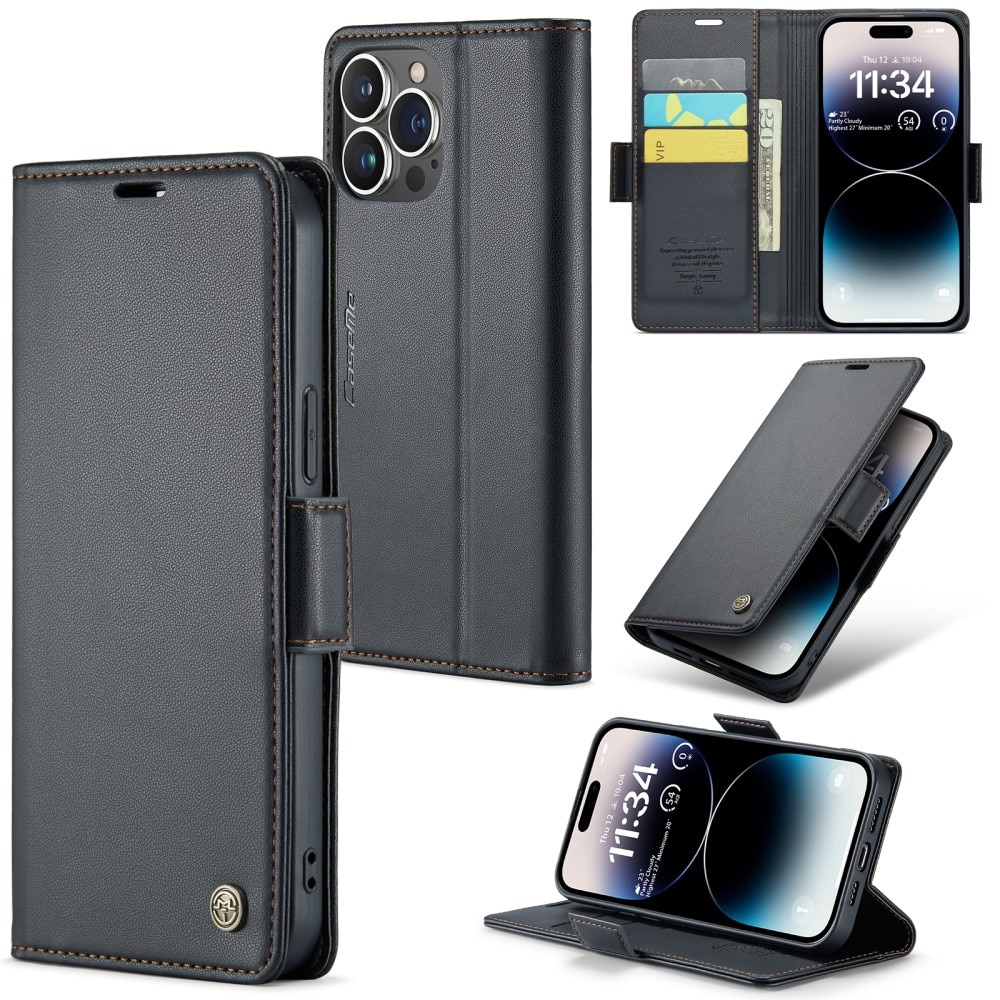 RFID blocking Slim Bookcover Hoesje Apple iPhone 14 Pro Zwart