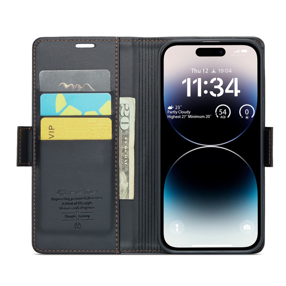 RFID blocking Slim Bookcover Hoesje Apple iPhone 14 Pro Zwart