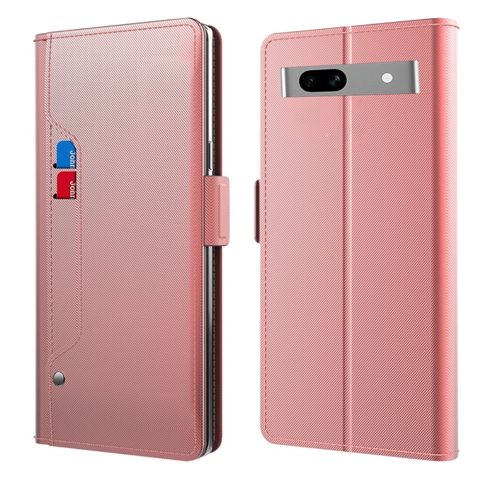 Google Pixel 7a Bookcover Hoesje met Spiegel roze goud