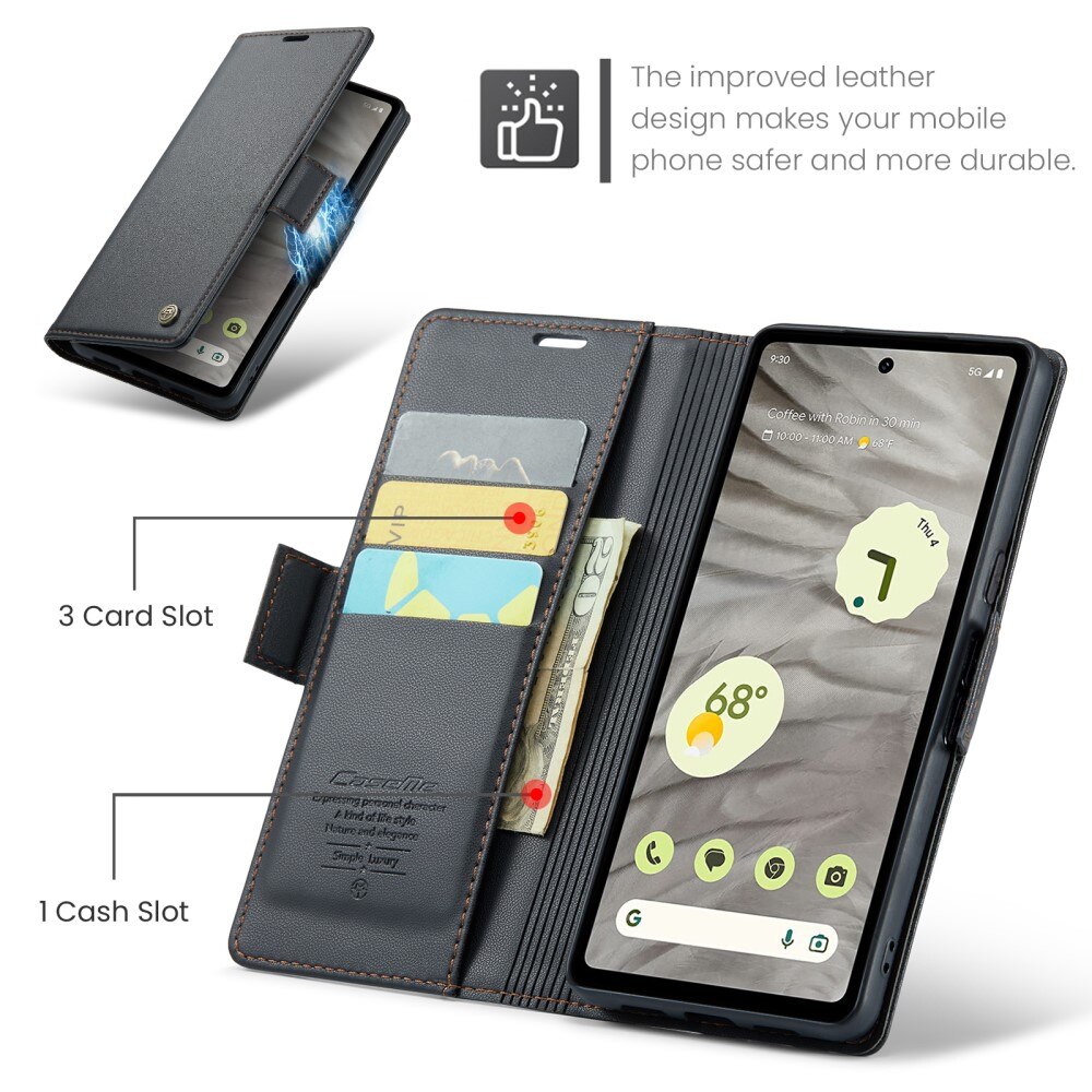 RFID blocking Slim Bookcover Hoesje Google Pixel 7a Zwart