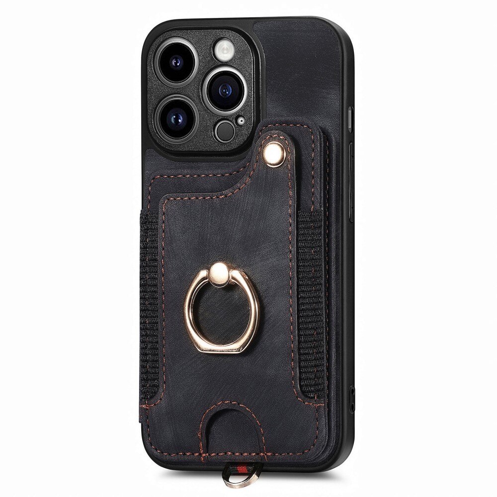 iPhone 13 Pro RFID blocking Portemonnee hoesje + Finger Ring zwart