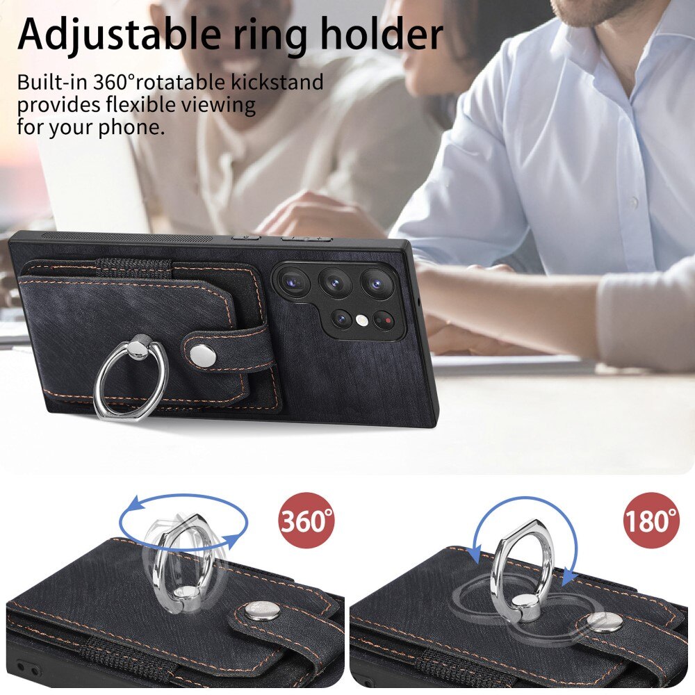 Samsung Galaxy S23 Ultra RFID blocking Portemonnee hoesje + Finger Ring zwart