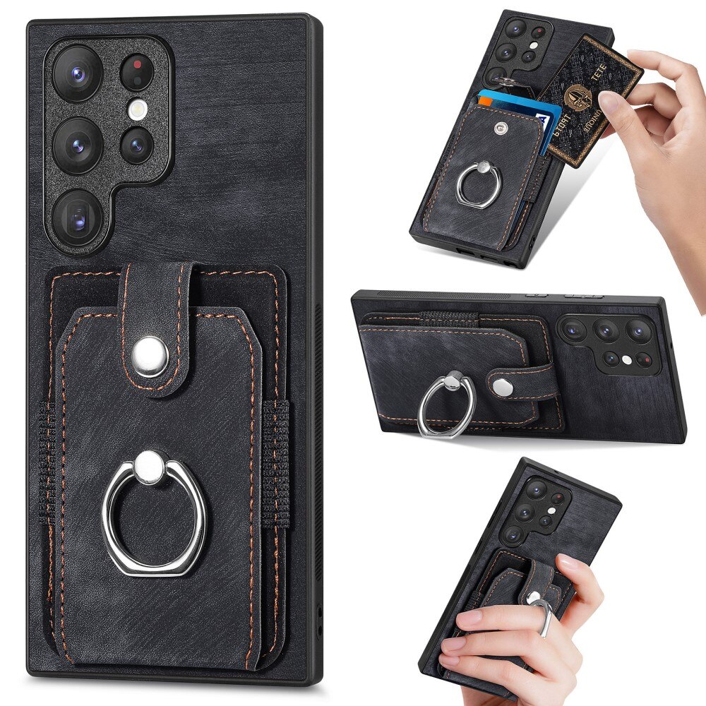 Samsung Galaxy S23 Ultra RFID blocking Portemonnee hoesje + Finger Ring zwart