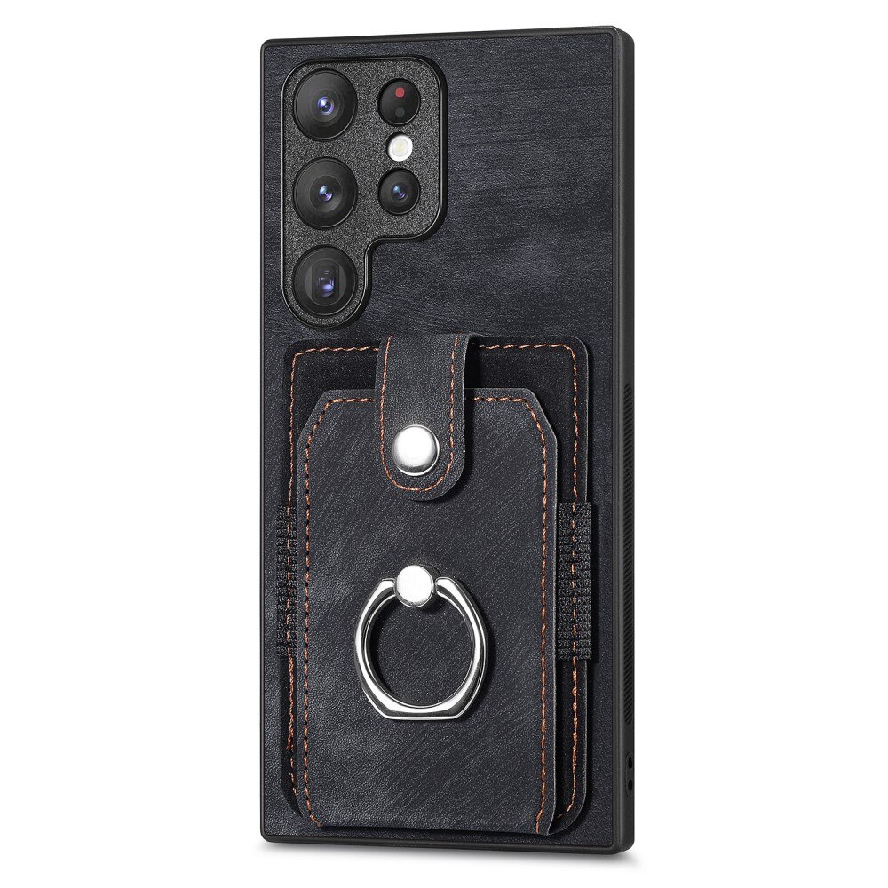 Samsung Galaxy S23 Ultra RFID blocking Portemonnee hoesje + Finger Ring zwart