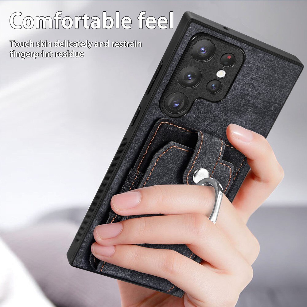 Samsung Galaxy S23 Ultra RFID blocking Portemonnee hoesje + Finger Ring zwart